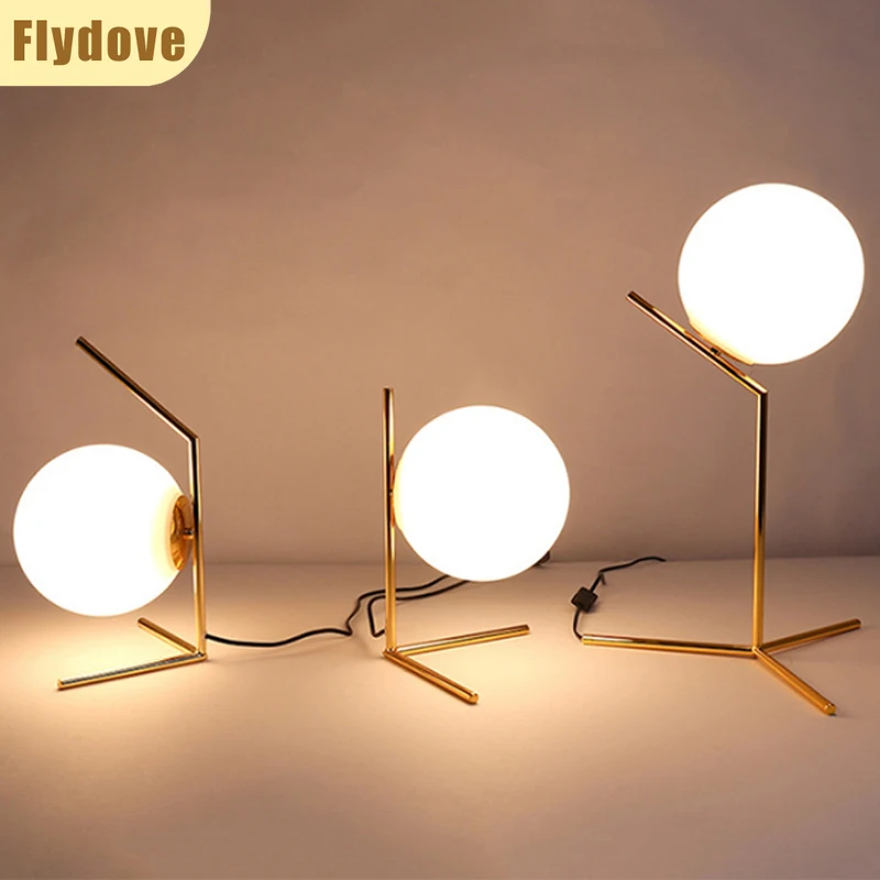 

Postmodern Minimalist White Glass Ball Table Lamp Nordic Creative Bedroom Bedside Study E27 Dimmable LED Lighting Decoration