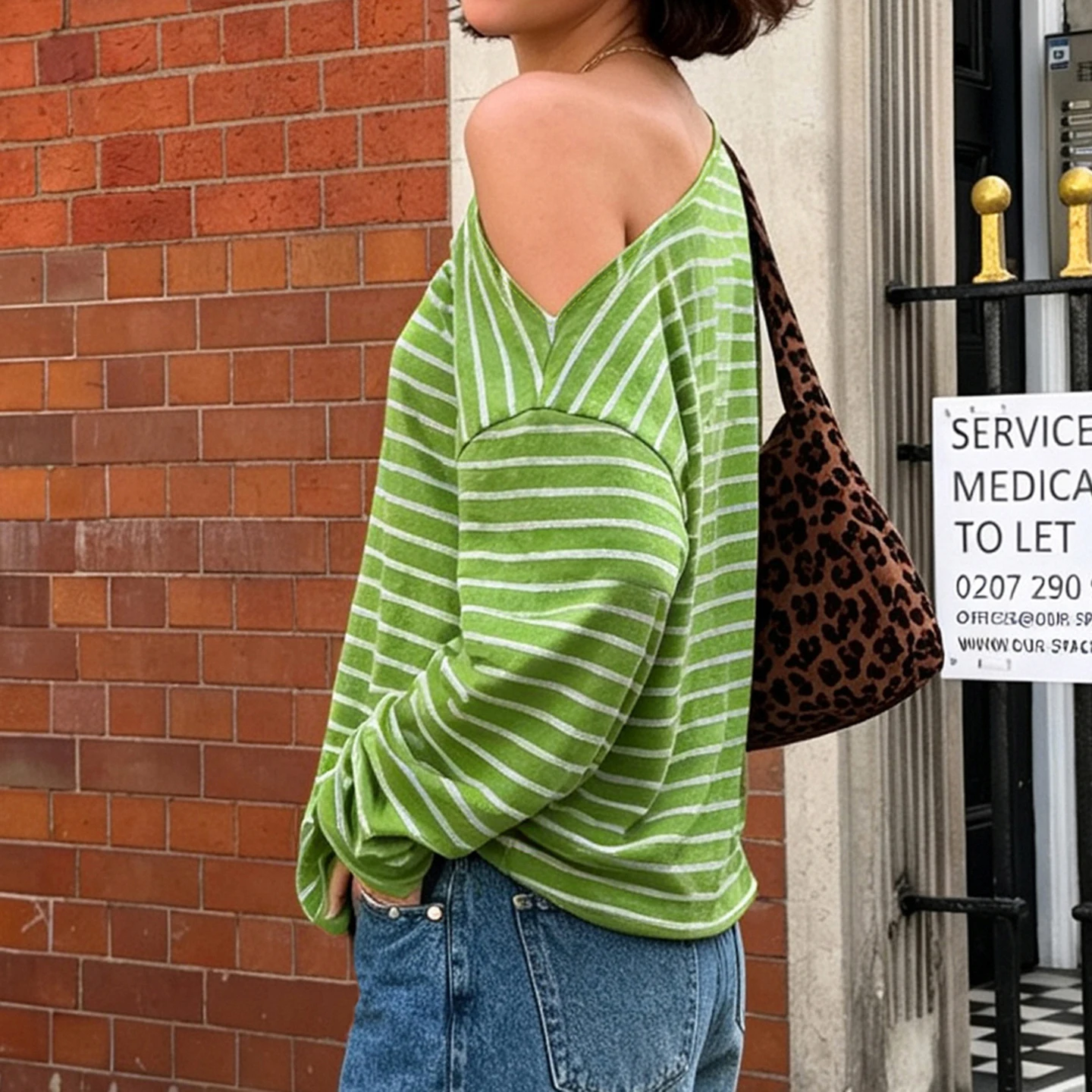 SUCHCUTE Women Off Shoulder Long Sleeve T Shirt Green White Striped Loose Casual Slash Neck Tops Fashion Y2K Streetwear Outfit