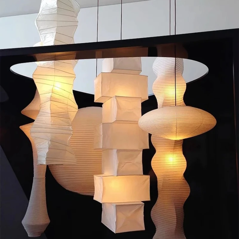 Medieval Wabi-sabi Akari Noguchi Yong Rice Paper Pendant Lights LED E27 Home Decor Staircase Duplex Villa Store Homestay Study