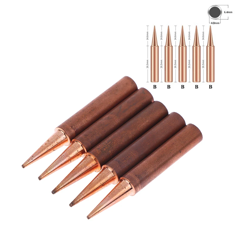 

5pcs Practical Solder Iron Tips Set Welding Equipment Accessories Lead-free Pure Copper 900M-T-B For Soldering Station
