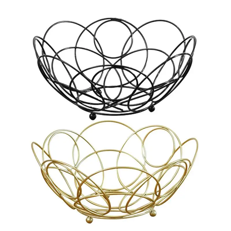 

Metal Fruit Basket Floral Hollow Design Decor Bread Vegetable Fruit Organizer Countertop Metal Wire Basket for Pantry Cabinet