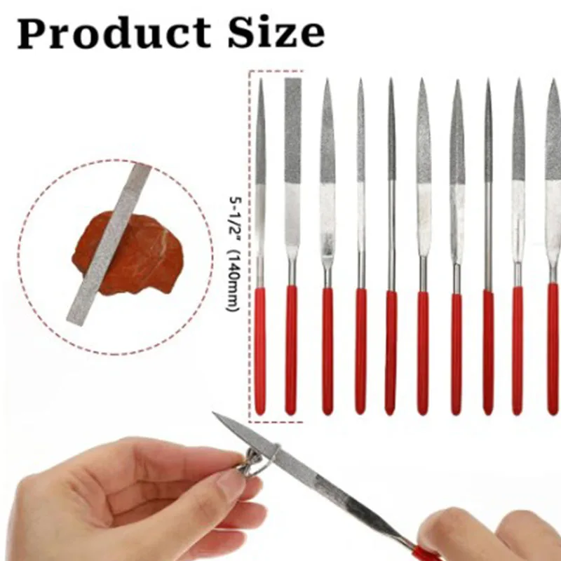 10Pcs Diamond Needle File Set 3x140mm Mini Needle File Kit For Stone Glass Metal Carving Craft Hand Tools Needle File Set