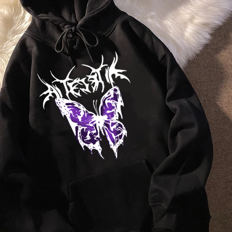 Женская одежда, осень 2022, с графическим принтом бабочки, модная Корейская толстовка оверсайз в стиле ольччан, Y2K, пальто в стиле готического ...