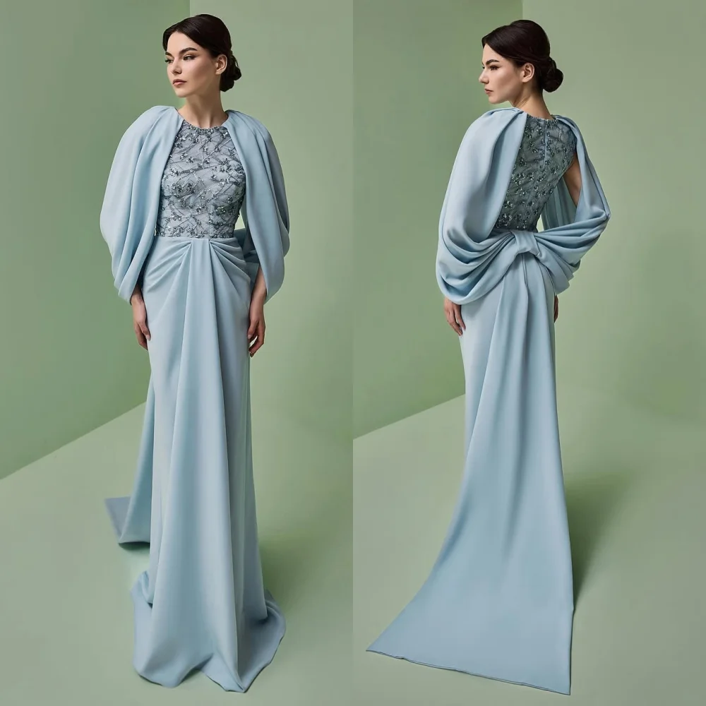 Customized Jersey Draped Sequined Chic O-Neck Mermaid Floor-length Bespoke Occasion Women Luxury Evening Party Gown Charming