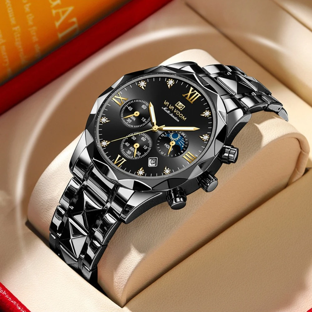

VA VA VOOM 2741 Watches for Men Luxury Watch Steel Belt Chronograph Calendar Waterproof Luminous Watches for Men Reloj Hombre