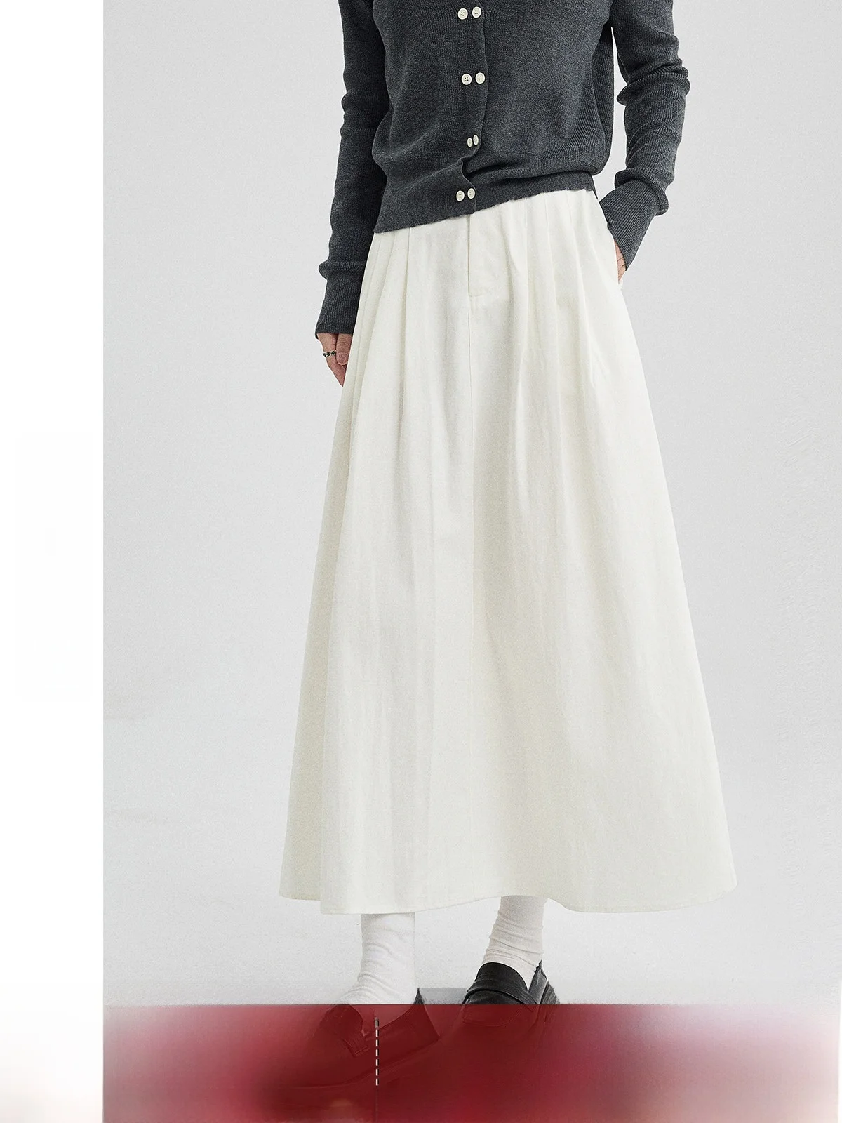 

White A-Line Skirt Women's Simple Casual Versatile Slimming High Waist Umbrella Skirt Spring 2026 New Style by Guier