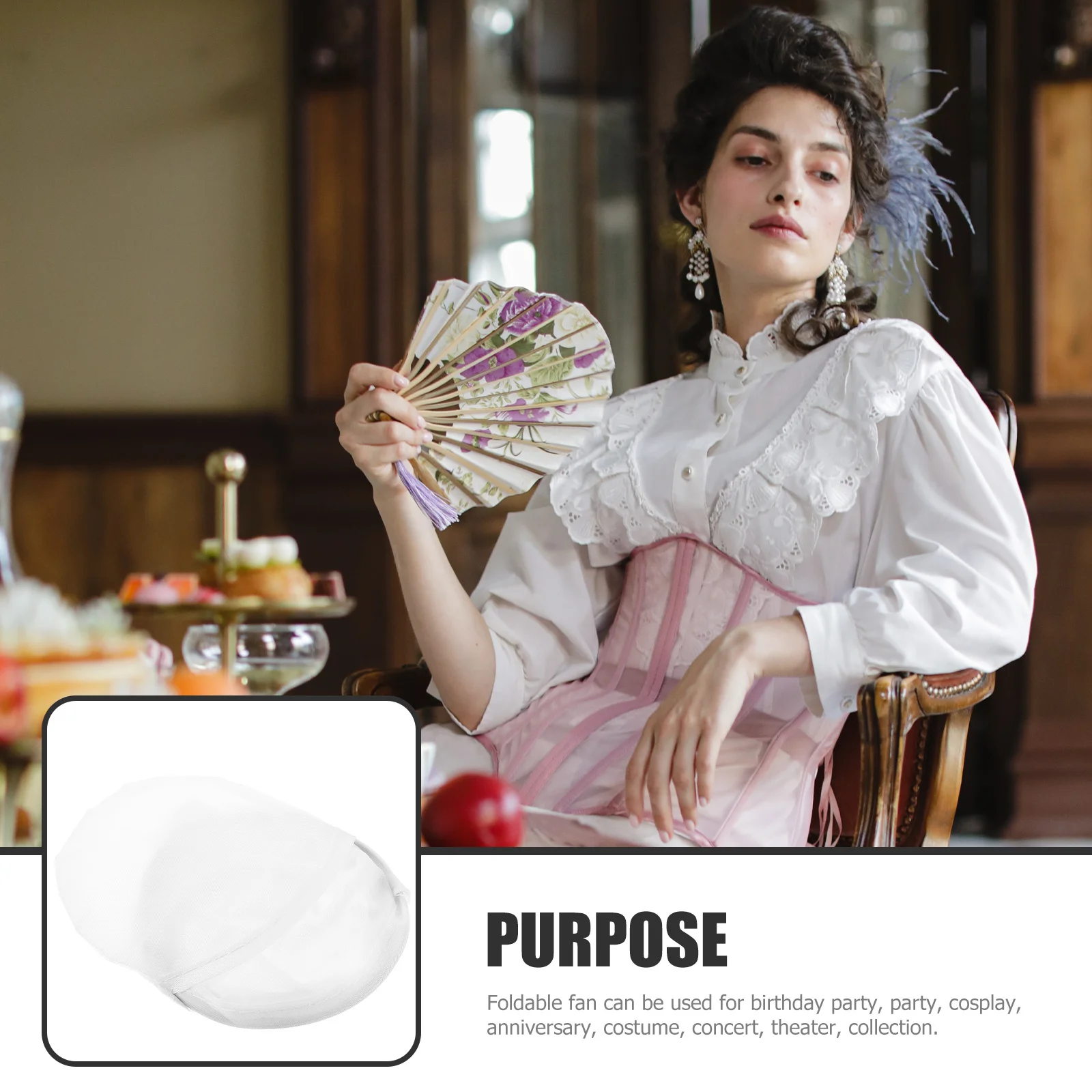 

2Pcs Folding Hand Fan Round Portable Fan for Costume Party Festival Stage Show Easy Fold Space Saving Cooling Solution