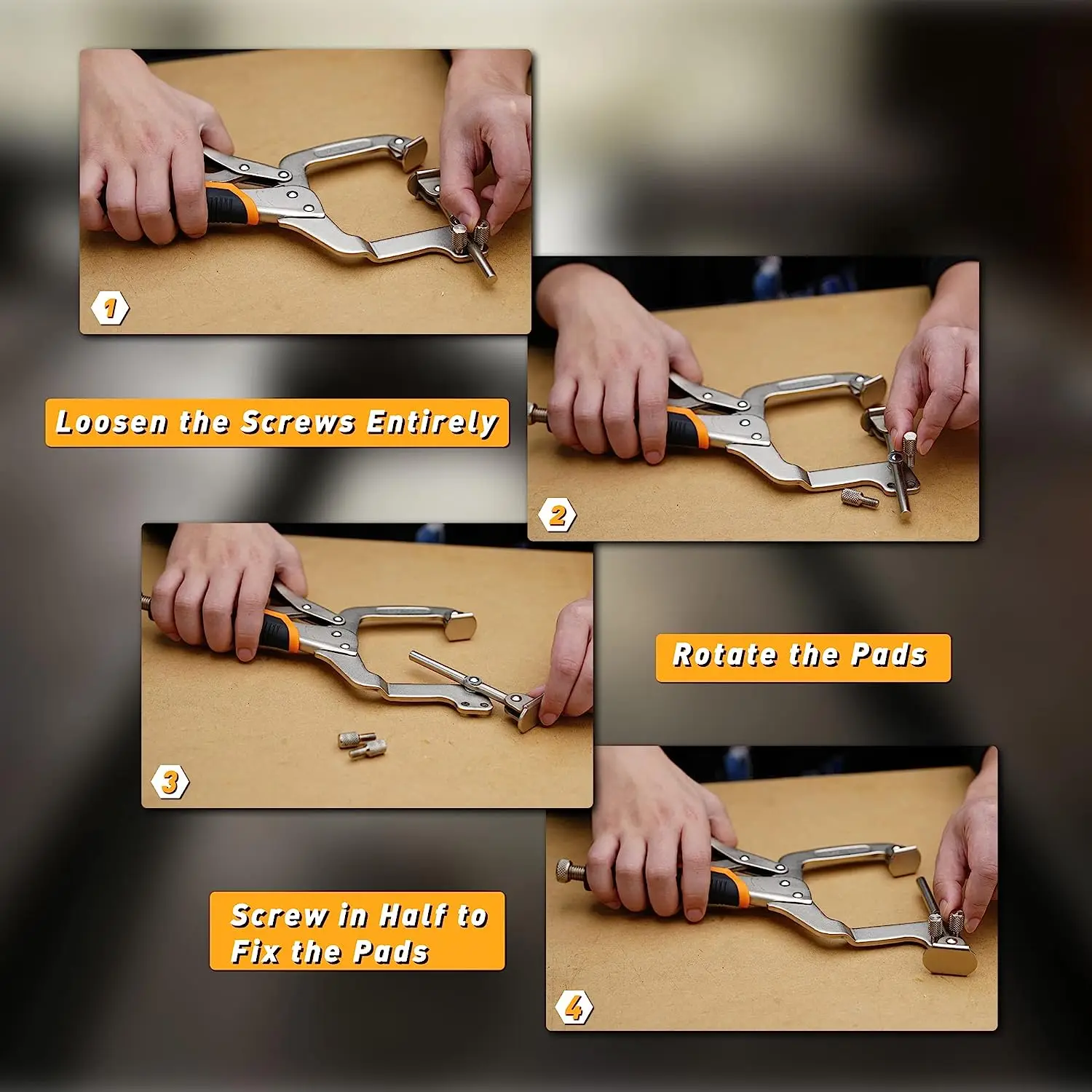 Imagem -05 - Tolesa Peças 11 Clamps Clamps Grampos de Furo de Bolso para Trabalhar Madeira Grampos de Ângulo Direito de 90 Graus com Maneiras Almofadas Ajustáveis Braçadeiras de Cara de Metal