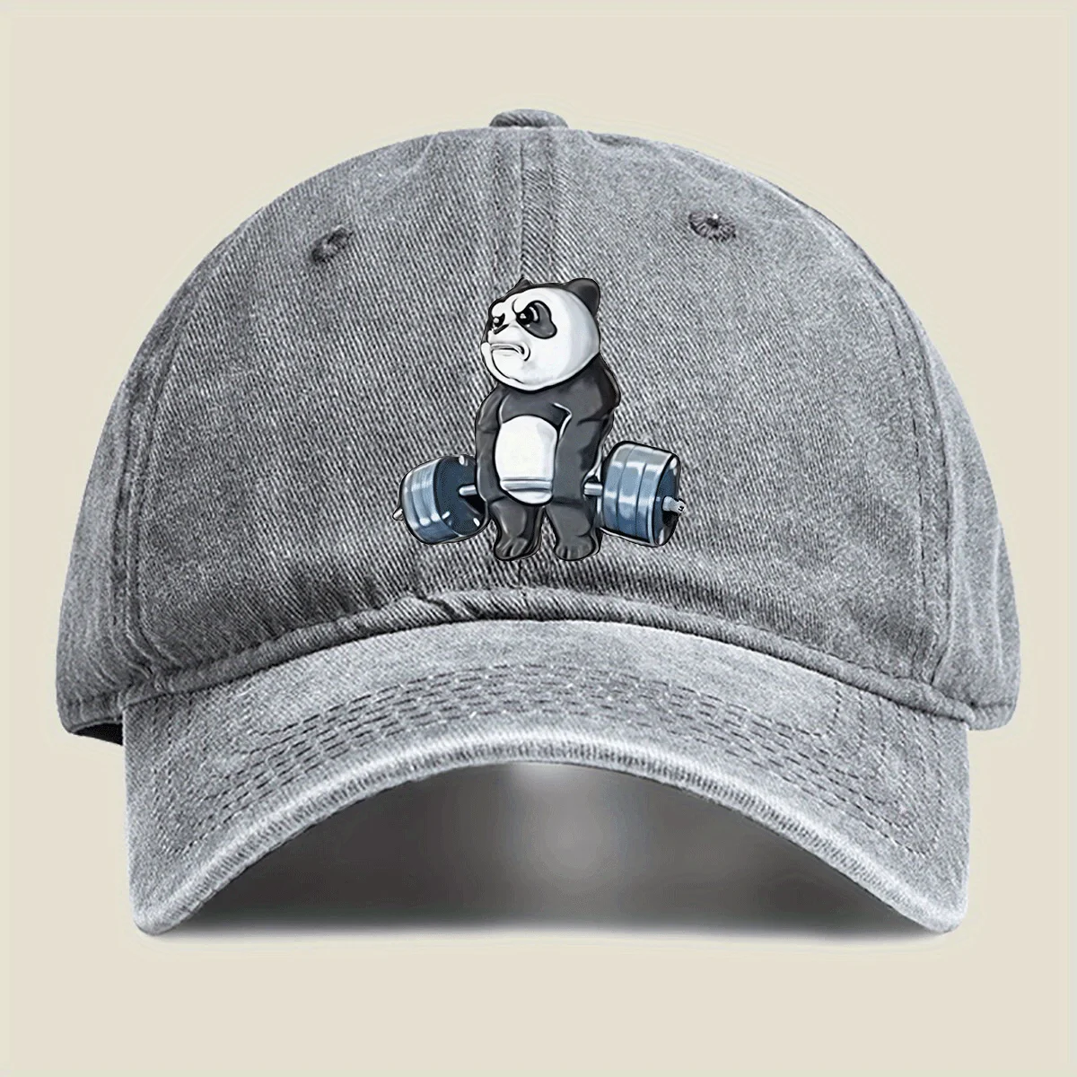 Panda Weightlifting Print Washed Baseball Cap Unisex Casual Outdoor Sports Sun Hat