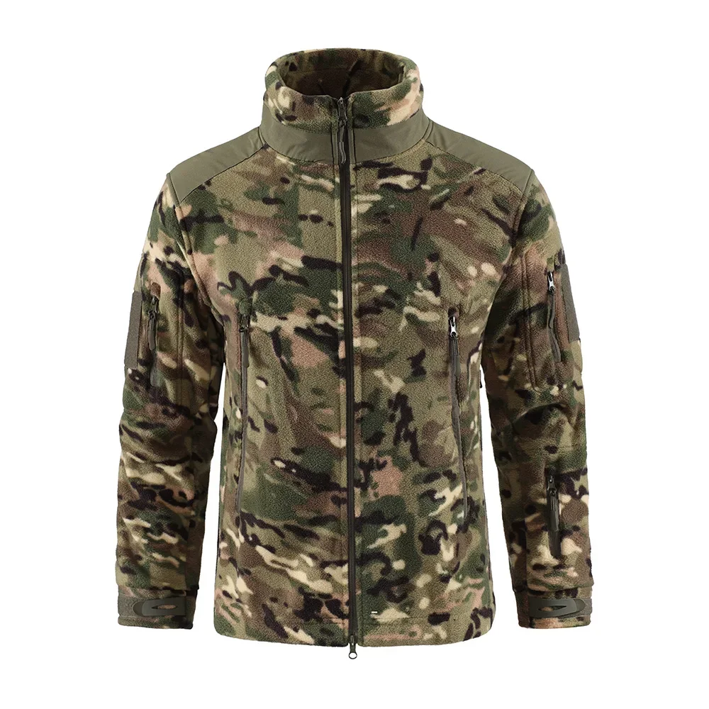 Chaqueta de senderismo deportiva táctica de camuflaje multibolsillo para hombre, abrigo de cuello alto, ropa de abrigo de lana cálida, otoño e invierno, nuevo