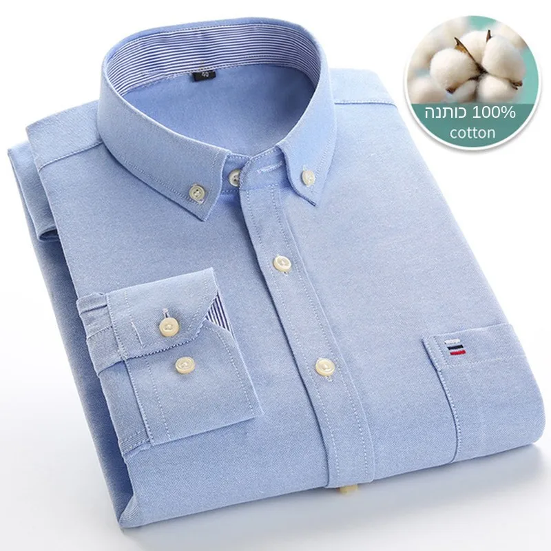 Men's Plaid Shirt 100% Pure Cotton Ox Long Sleeve Spring Fashion Slim Fit T-Shirt Youthful Style Henry Collar Nine Points Sleeve