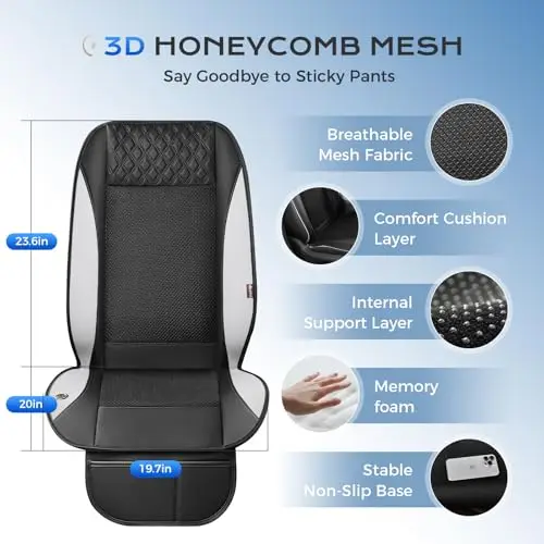 Gray Universal Ventilated Car Seat Cover With 3-Speed Adjustable Cooling Fan, Breathable Mesh Cushion For SUV Truck Van view 5