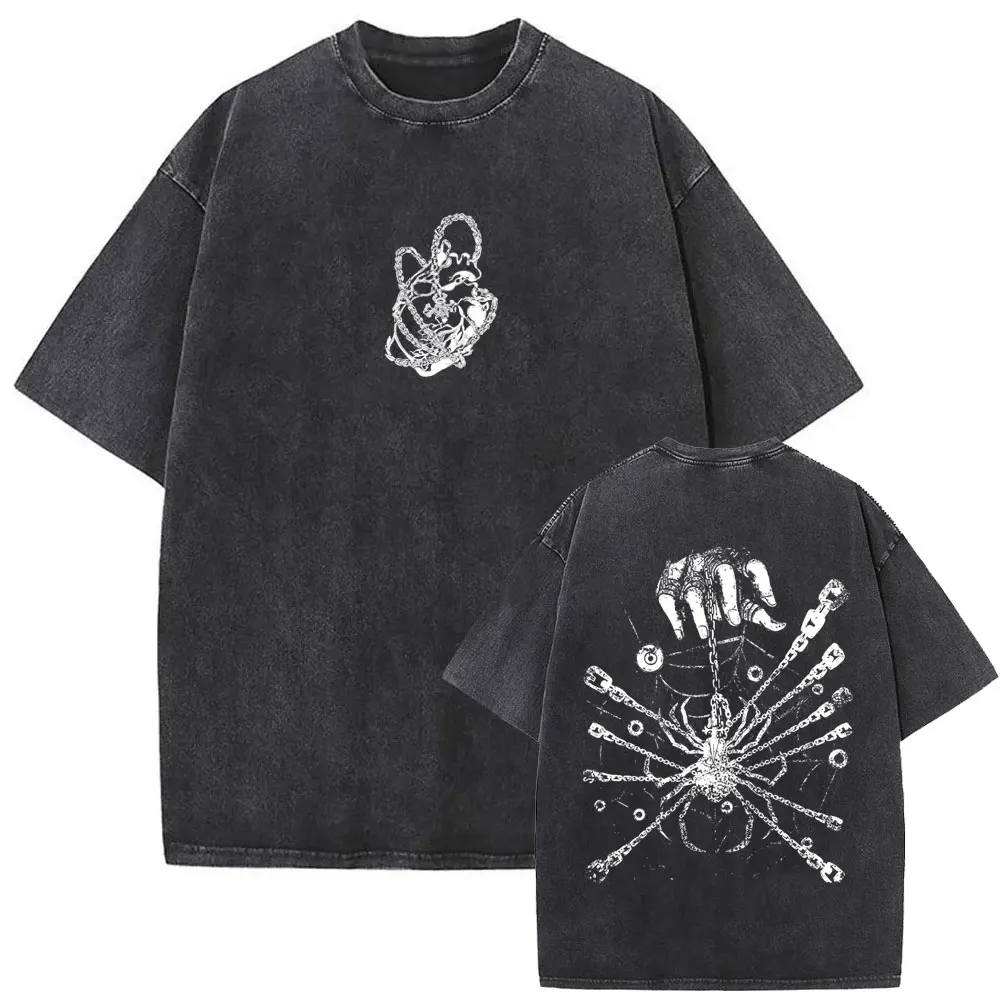 Gewaschenes Vintage Anime Hunter X Hunter Chrollo Lucilfer T-Shirt für Männer und Frauen Retro Manga Harajuku T-Shirts Übergroße Herren-T-Shirts – Detail 2