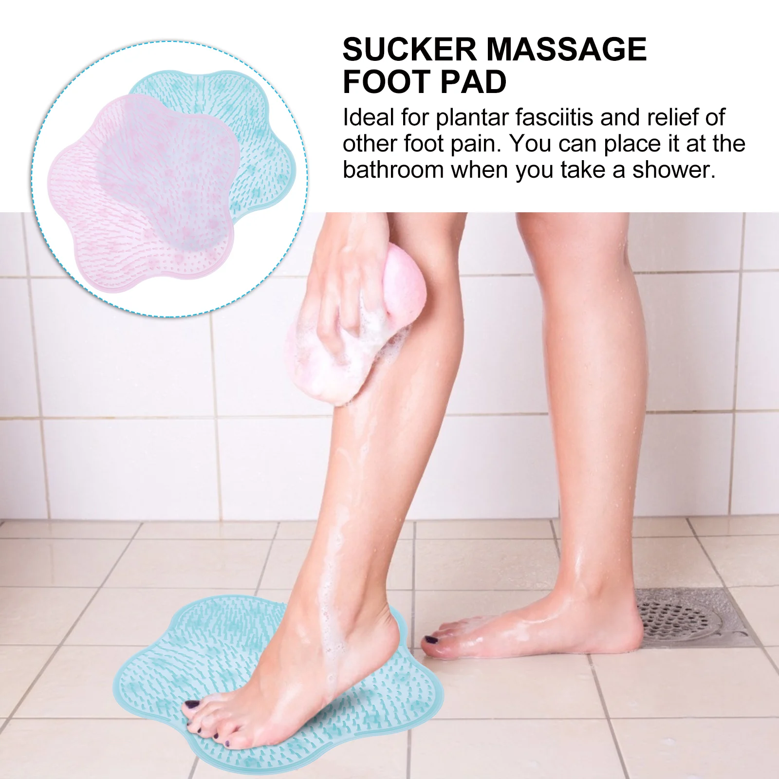 

2pcs Tpr Scrubber Shower Massager Non-Skid Bath Mat Suction Bathroom Non-Skid Foot Scrubber Cleaner For Feet Skin Care Bathroom