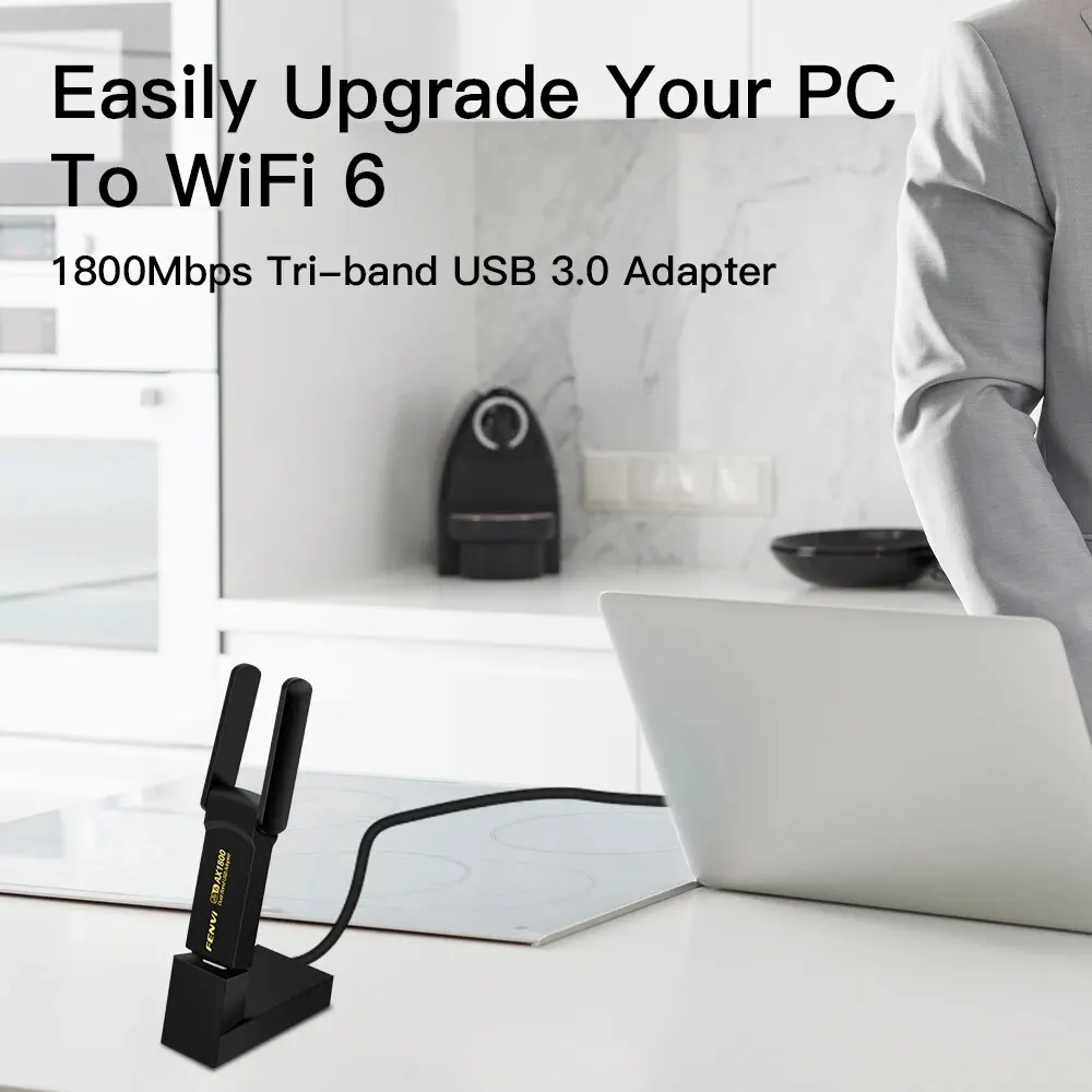 Adapter bezprzewodowy FENVI WiFi6 USB3.0 1800 mb/s dwuzakresowy 2.4G/5 GHz 802.11AX karta sieciowa Wi-Fi Dongle do laptopa/PC Windows 10/11