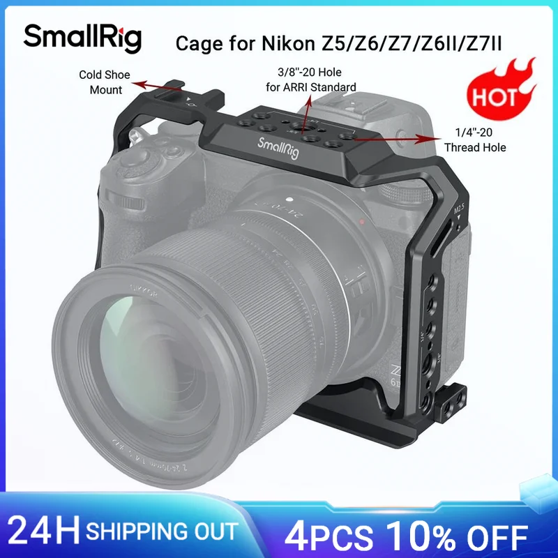 SmallRig Full Camera Cage for Nikon Z5/Z6/Z7/Z6II/Z7II Camera With Cold Shoe NATO Rail Small Rig Cage with Screwdriver 2926B