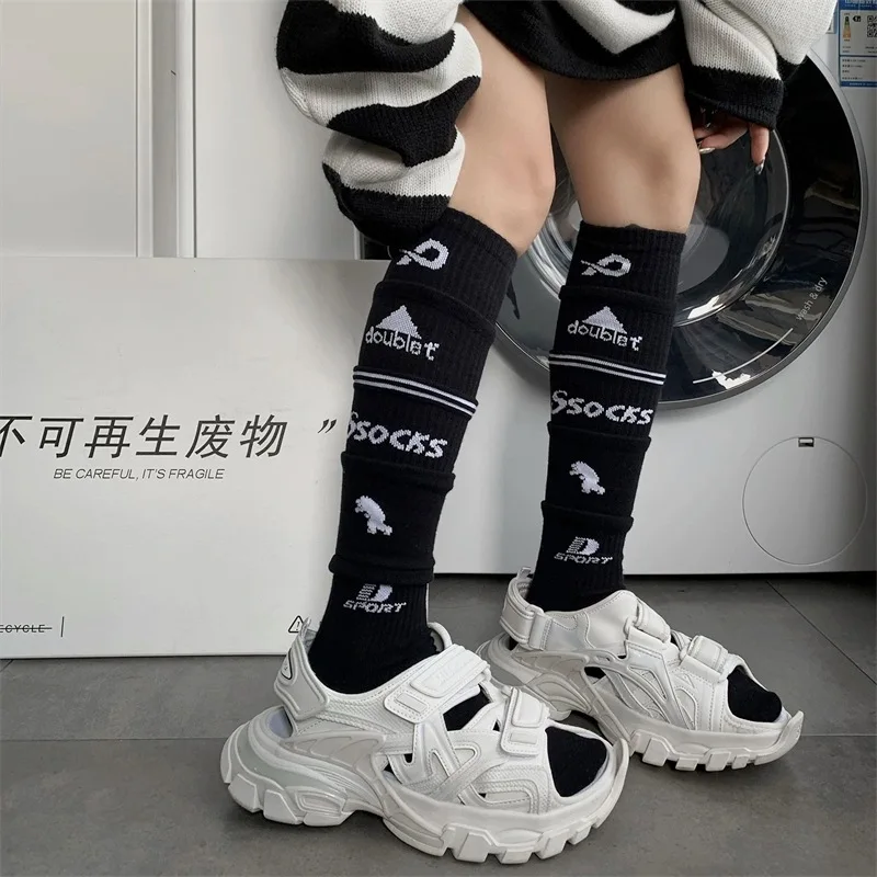 Cross-border American Retro Letter Layered Design Unisex Over-the-knee Slouch Socks, Trendy Football Socks for Stylish Girls
