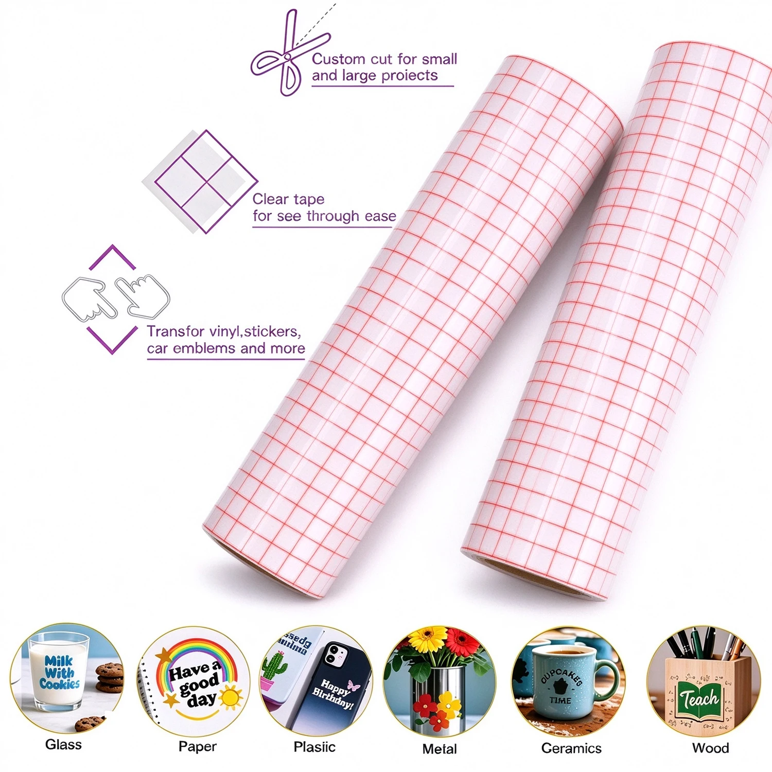 1pcs 30x100cm Clear Vinyl Application Tape Alignment Grid Transfer Paper Tape Adhesive DIY Transfer Tape For Vinyl Decal