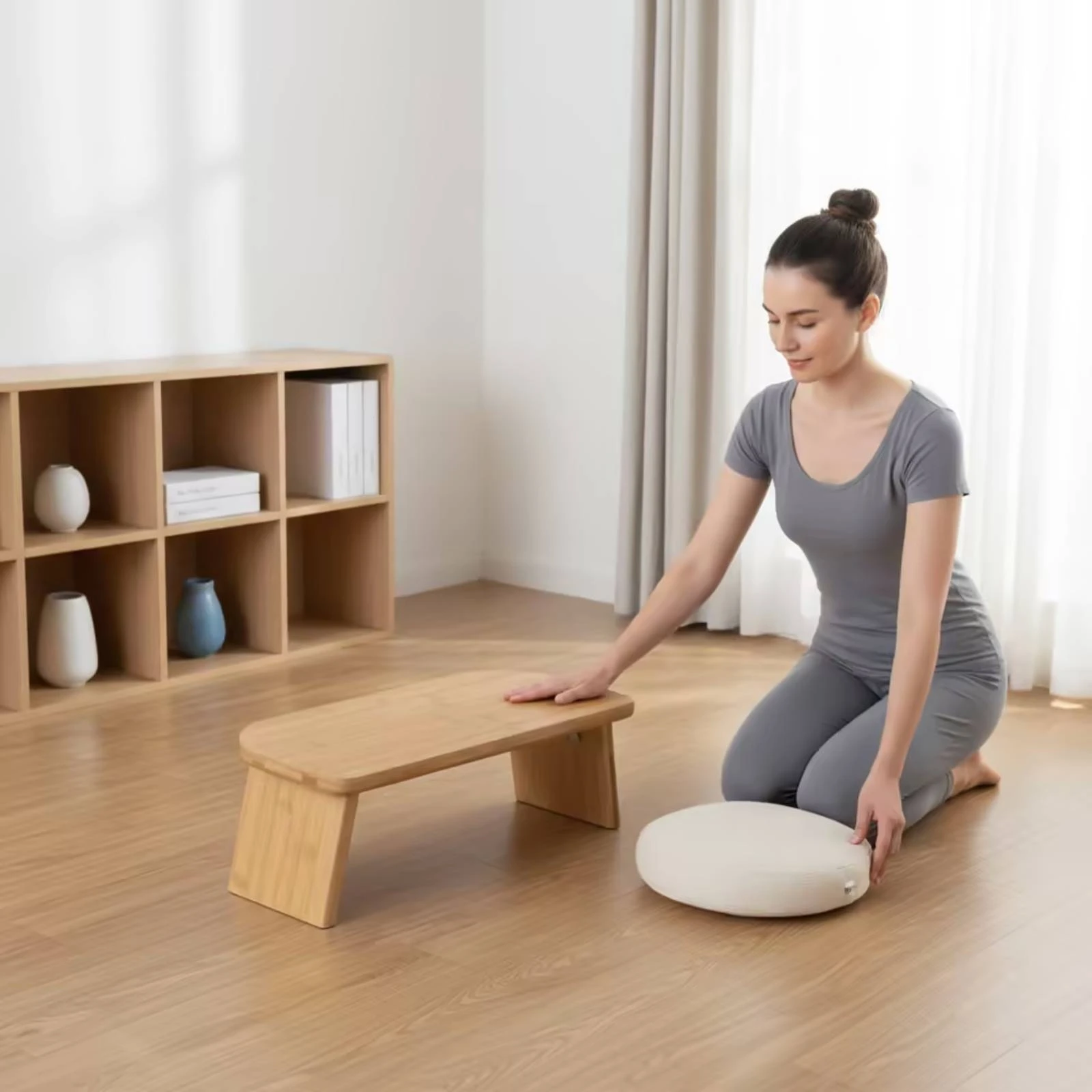 Kneeling Stool Low-Height Meditation Bench Prayer Stool Wooden Seat Minimalist for Meditators, Home Studio