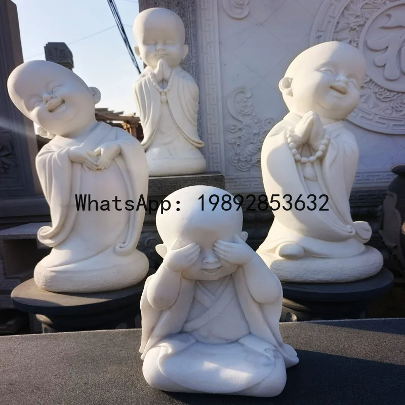 CZ White Jade Little Novice Monk Tea Pet Ornament, Hand-Carved Premium Tea Table  Room Tea Play Gift