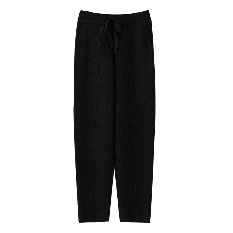 100% merino wool women's knitted trousers, popular, fashionable, warm, small-leg pants, 2024 autumn and winter new style