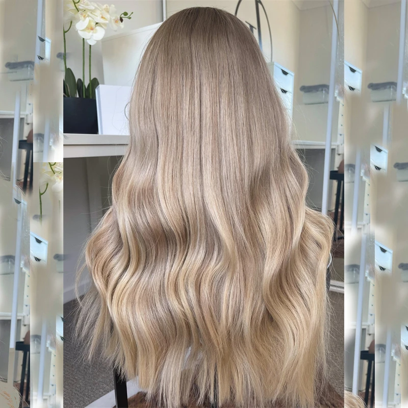 الجسم موجة شعر مستعار أشقر الاصطناعية فوتورا مزيج خصلات الشعر المستعار الإنسان للسيدات شعر مستعار طبيعي 13x4 المستقبل الألياف قسط الباروكات الذهبي شقراء