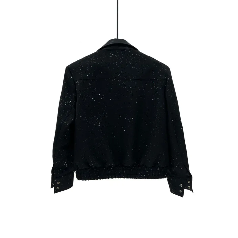 WVGA Stylish Starry Sky Short Jacket For Men Korean Version Trendy Loose Zipper Pocket Turn-down Collar Patchwork Leather W18107