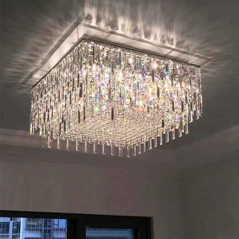 

Independent Villa Living Room K9 Crystal Ceiling Lamp Modern Simple Light Luxury Bedroom Square High Quality Hot Selling Lamps
