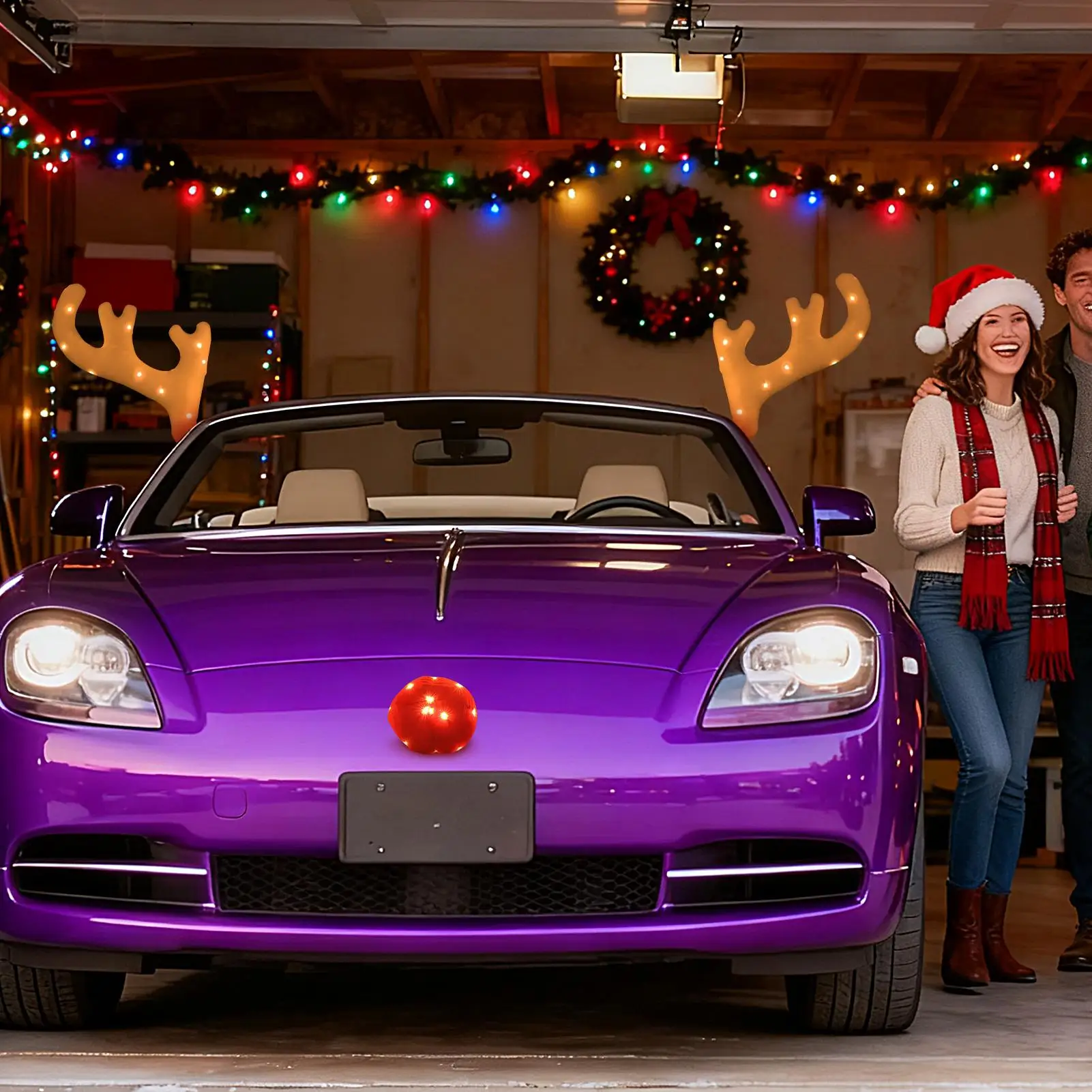 

Car Reindeer Antlers Cute Auto Exterior Light Up Antler Set Roofs Tops Reindeer Decoration For Van SUV Shopping Mall Window