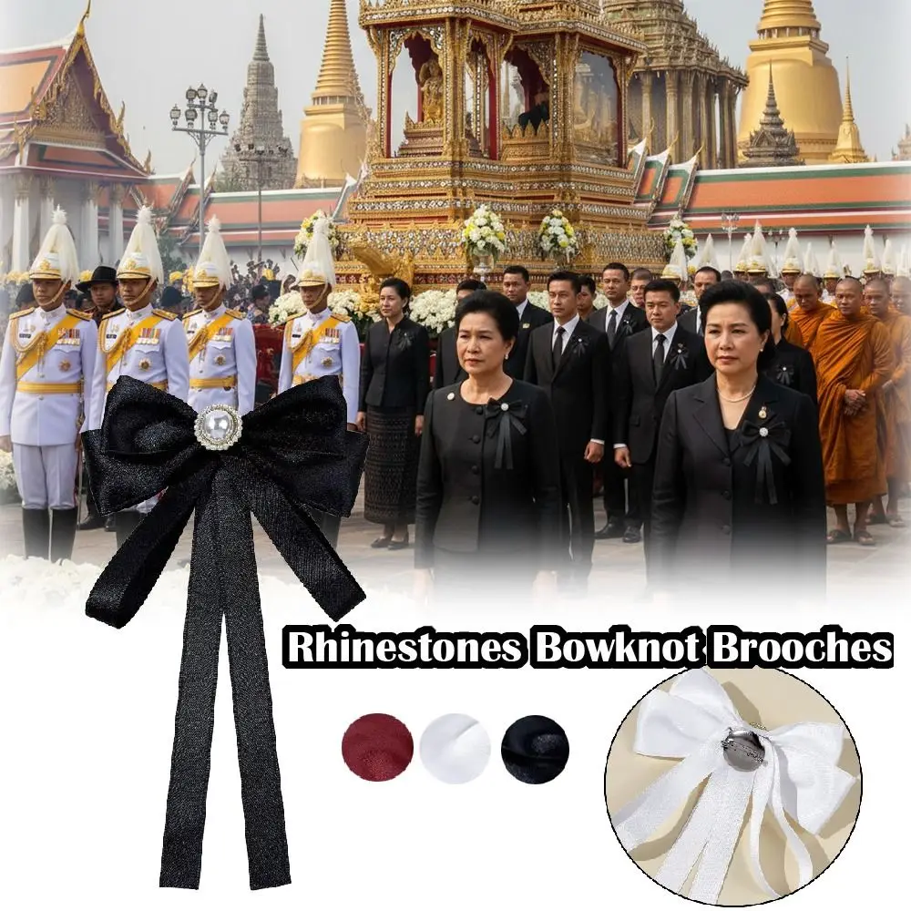 Back Pin Memorial Black Badge Pin DIY Jewelry Accessories Rhinestones Bowknot Brooches Black Queen Mother Ribbon Bow Pin