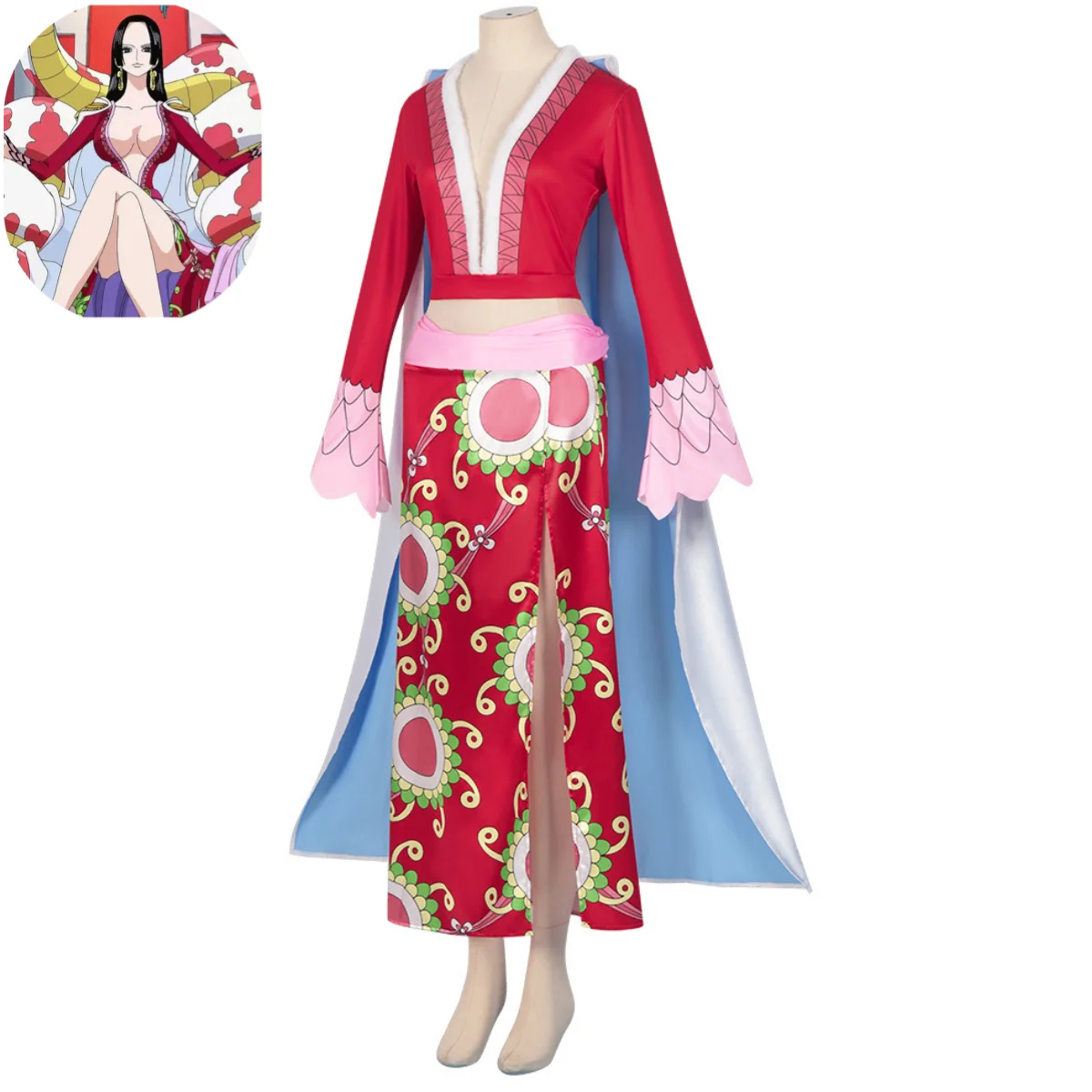 Disfraz de Cosplay de Anime Boa Hancock para mujer, falda con estampado rojo Imperio, capa blanca, peluca, Sexy, traje de bola para mascarada de Halloween