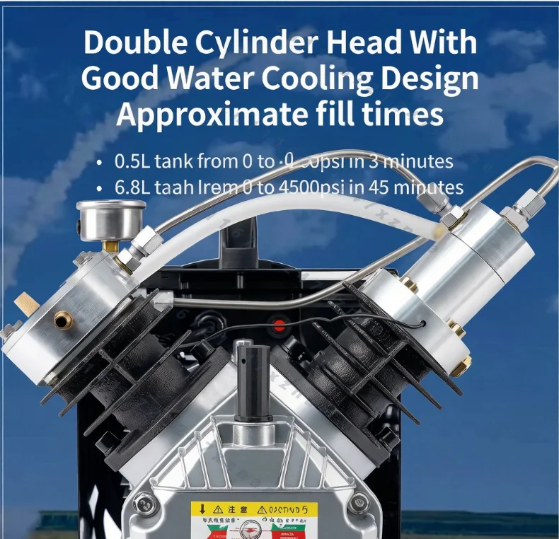Pneumatic Dual Cylinder Fan，TXEDM041 Type 4500 Psi High Pressure PCP Air Compressor with Built-in