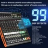 Depusheng TC8 전문 오디오 믹서, 듀얼 그룹 DJ 콘솔 믹싱 48V 팬텀 파워 USB, 스테이지 바 레코드, 99 DSP, 8 채널 4