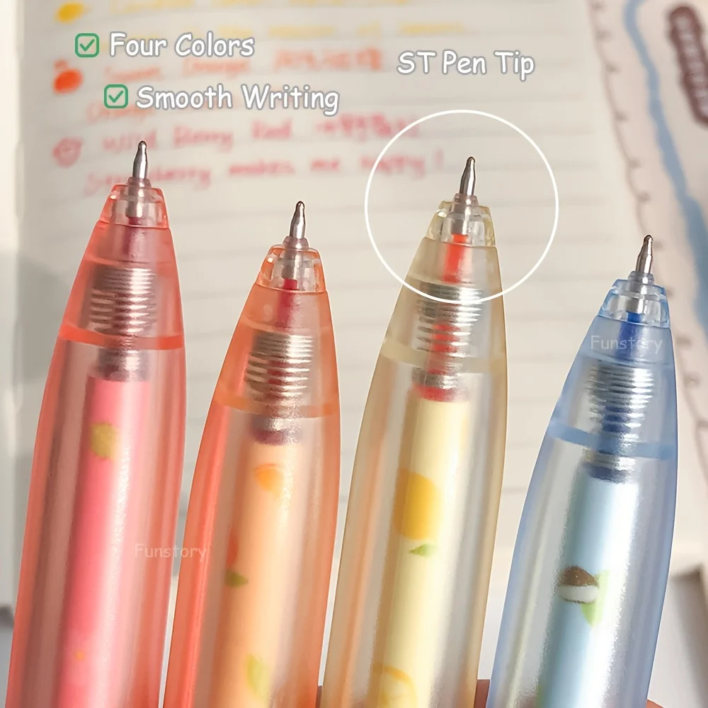1 Set of 4 Fruit-Scented Colorful Quick-Dry Gel Pens, Stylish and Simple Transparent Journaling and Drawing Pens, Short Pocket-Sized Quick-Dry Pens, Essential for Study and Office, Colored Pens, Great Gift for Back-To-School Season