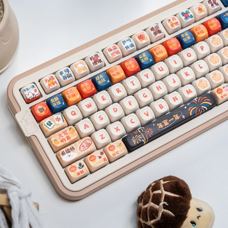 Chinese Spring Festival Characters PBT Keycaps,137 Keys MOA Custom Doubleshot Cute Keycaps For MX Gaming Mechanical Keyboards
