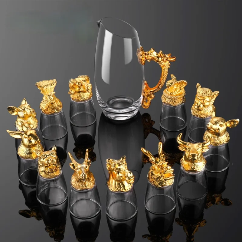 Luxury Set Liquor Glass Sake Cups Zodiac Wine Dispenser Bar Bullet Cup  Cow Tiger Rabbit Dragon Snake Horse Sheep Monkey