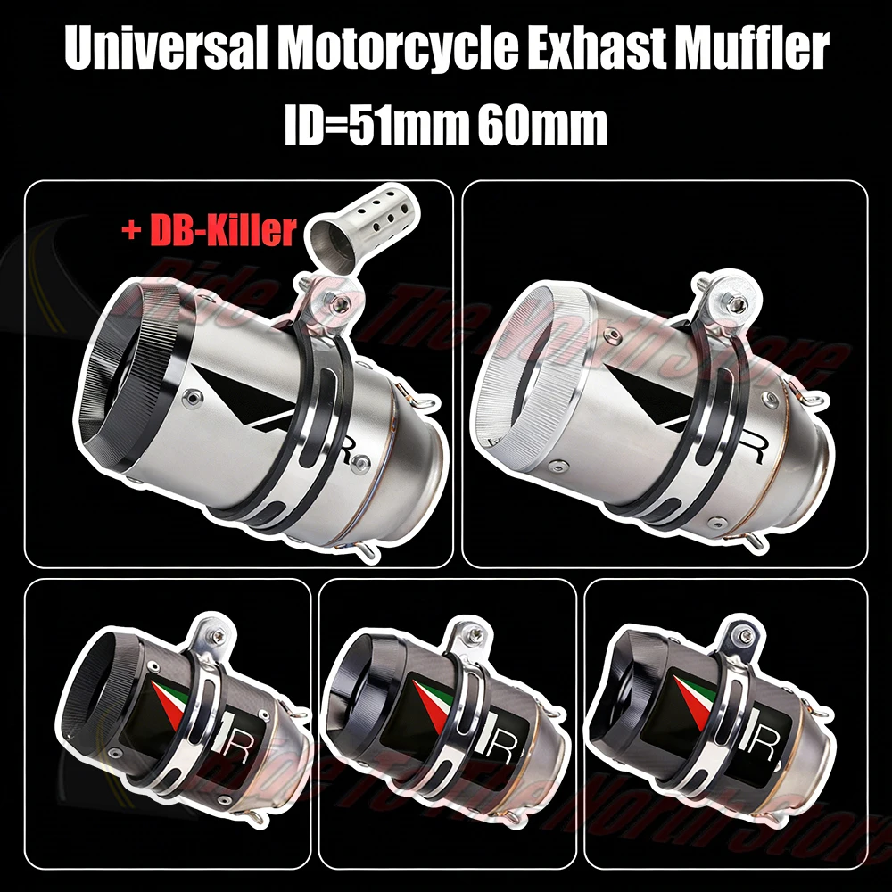 5160mm Inlet AR Ti Carbon Stainless Exhaust Muffler Universal Tail Pipe For Kawasaki Yamaha Honda Suzuki Ktm CFmoto gp1r Upgrade