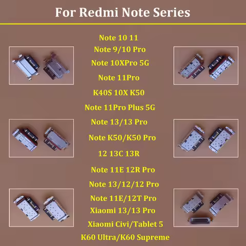 10PCS Type-C USB Charger Dock Charging Port Connector Jack Plug For Xiaomi Redmi Note 10 11 11E 11S 12 12T 13R 13 Pro Plus 4G 5G