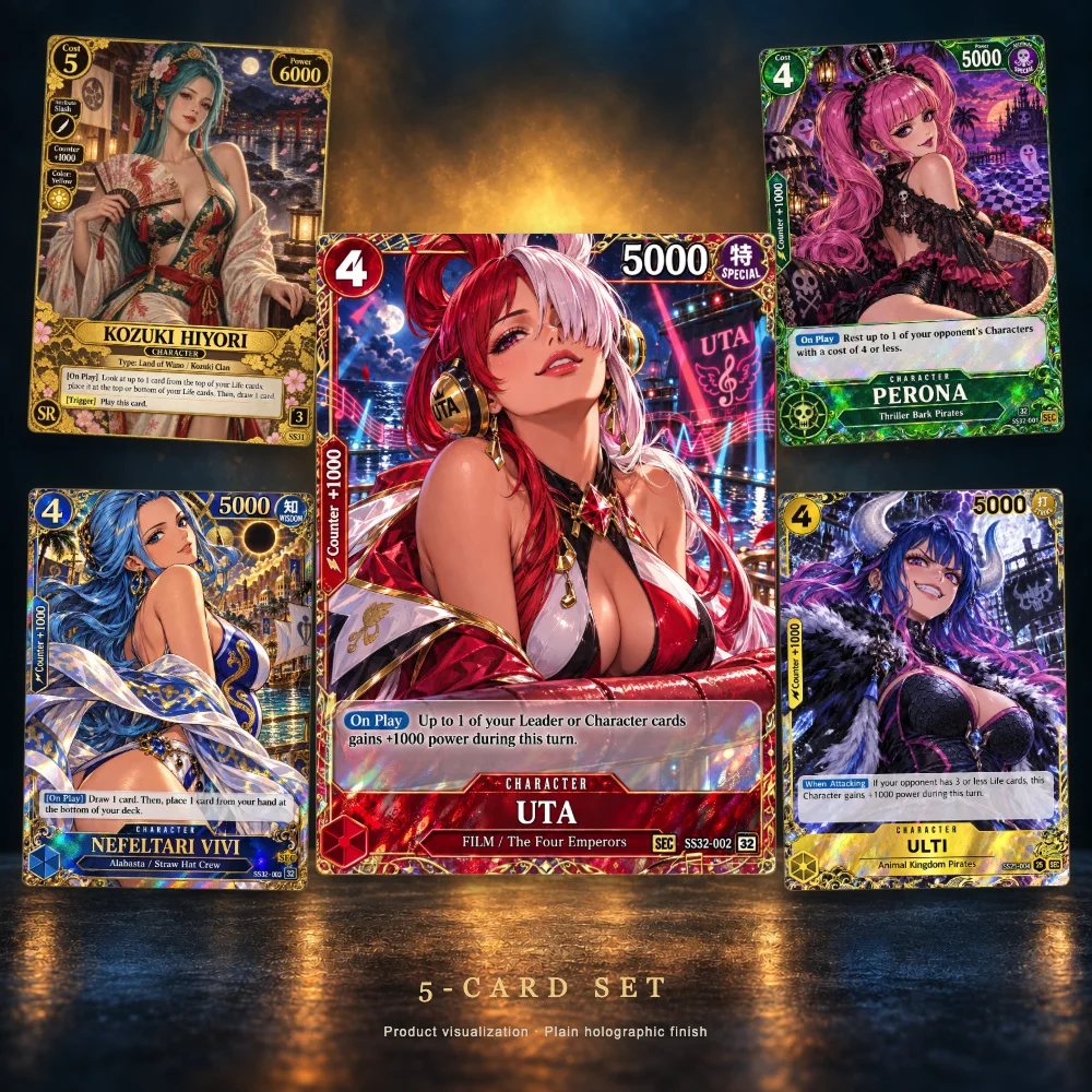 5Pcs One Piece Cards OTCG Premium Full Art Style Custom Kozuki Hiyori Uta Perona Nefertari Vivi Ulti Cards One Piece Card Game