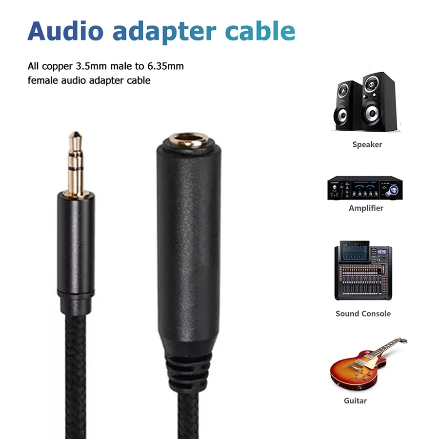 1/8 inch 3.5mm to 1/4 inch 6.35mm Audio Adapter Extension Cord 3.5 6.5 Jack TRS Stereo AUX Cable for Headphone Speaker Amplifier