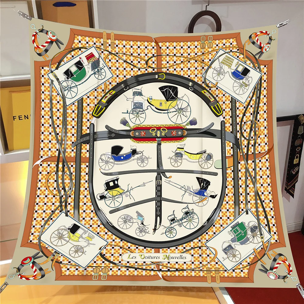 العلامة التجارية الفاخرة النقل سلسلة وشاح مربع المرأة حك الأوشحة الحريرية يلتف شاطئ شال الحجاب كبير Foulards منديل أغطية الرأس