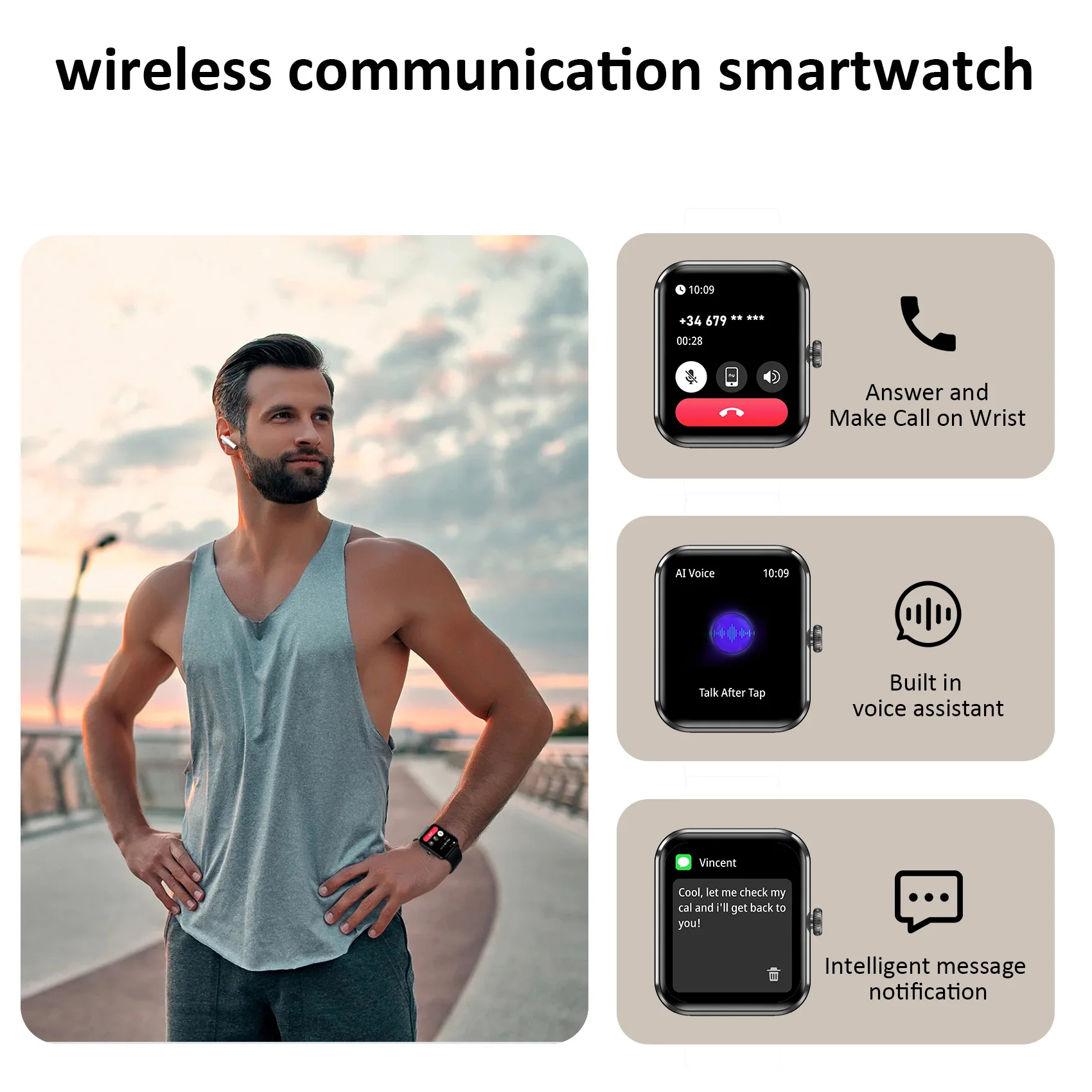 IOWODO Smart Watch 1.85” Full Touch HD Smartwatch Bluetooth Calling 100+ Sport Fitness Tracking Watch with Voice Assistant