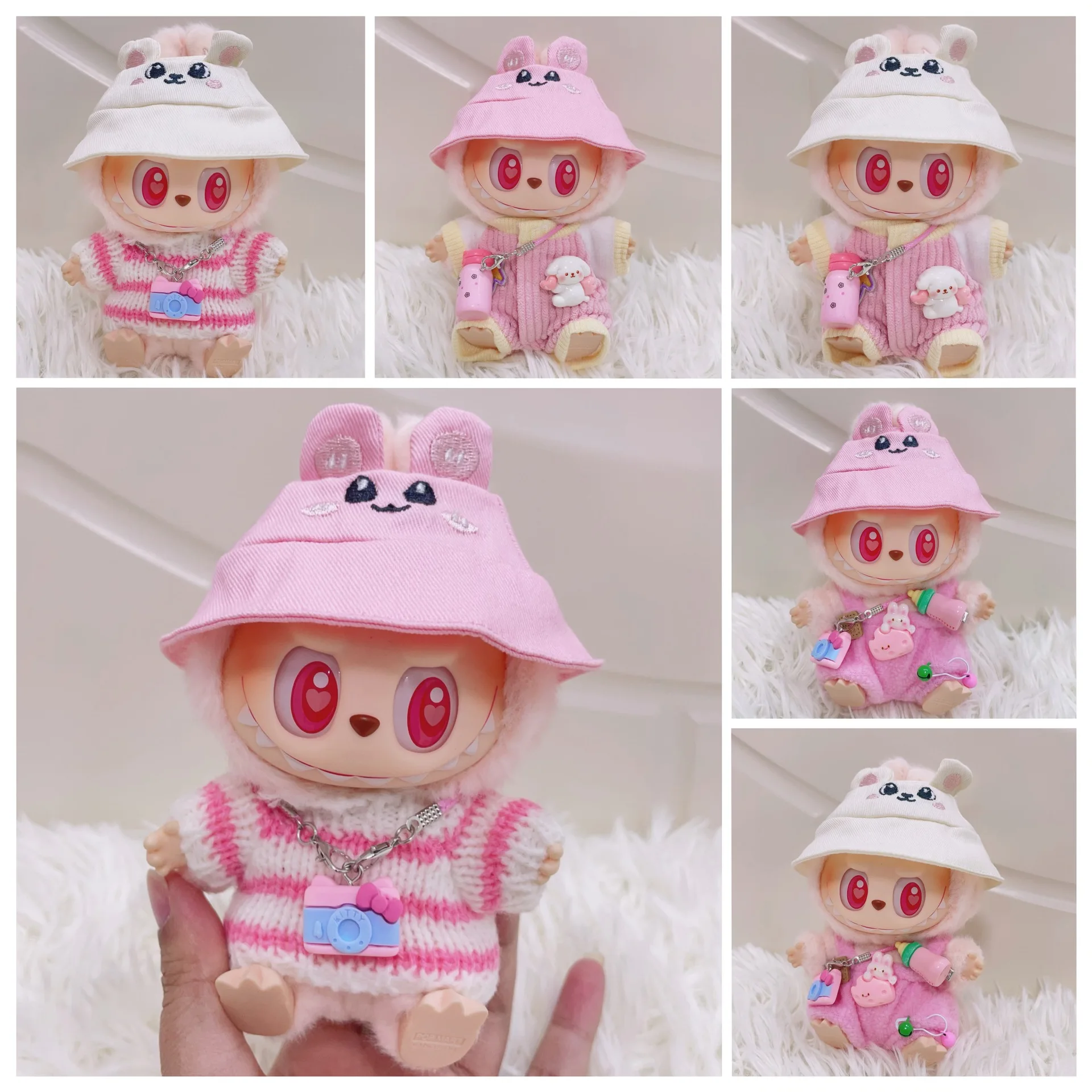 

Labubu Doll Clothing Pink Set Cute 17cm Plush Doll Clothing Replacement Labubu I II Idol Doll Sitting Party Accessories