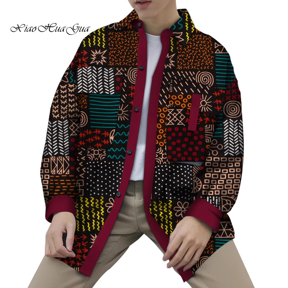 African Bomber Jacket Print Coat Men Bazin Riche African Clothing Men Wax Print Cotton Dashiki Causal Shirts Coat Jacket WYN808