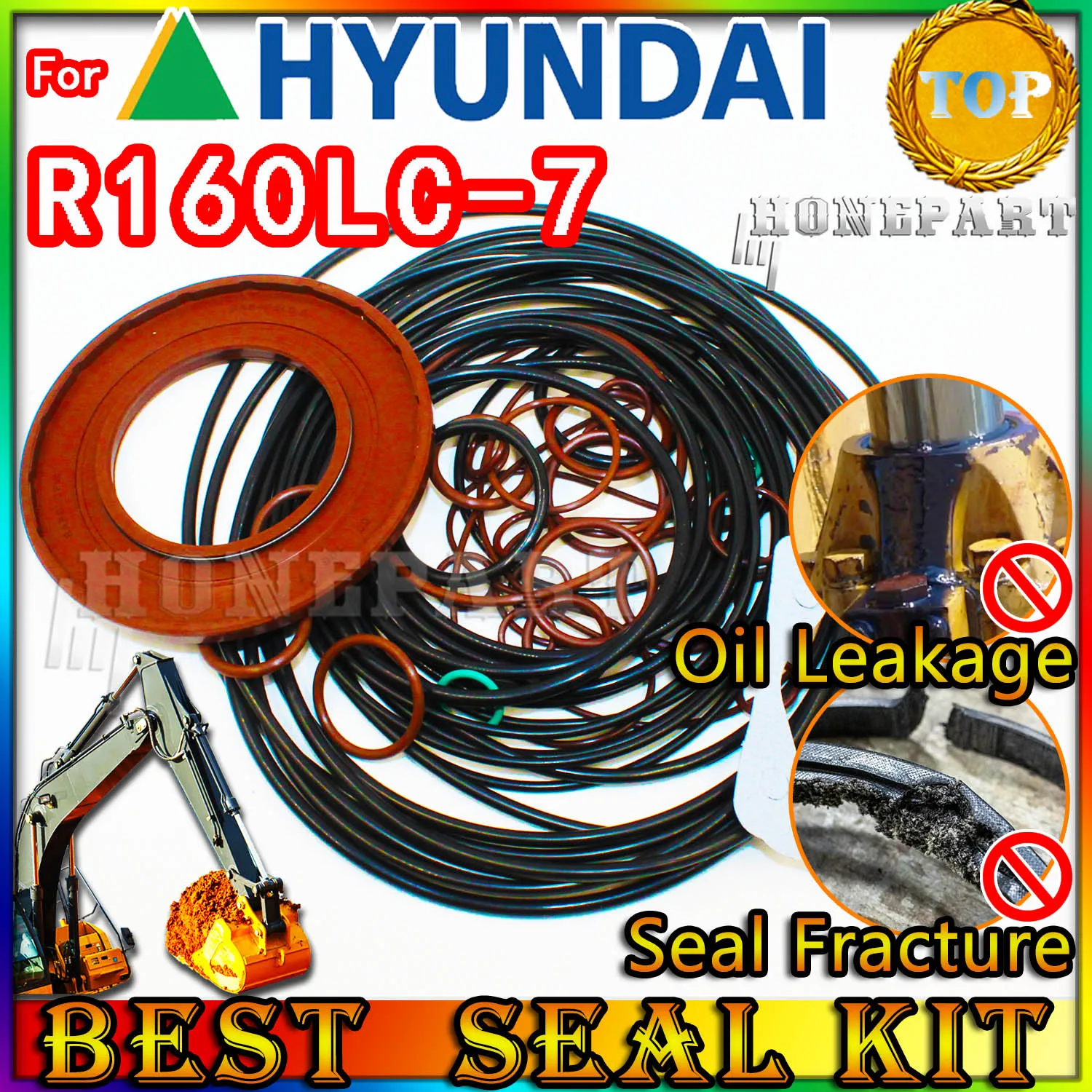 For Hyundai R160LC-7 Oil Seal Repair Kit Boom Arm Bucket Excavator Hydraulic Cylinder R160LC 7 Center Joint Gasket Nitrile NBR
