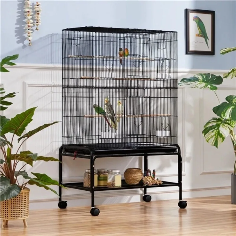 

Large Bird Cage Budgie Cage for Finch Canaries Parrot with Rolling Stand，53inch