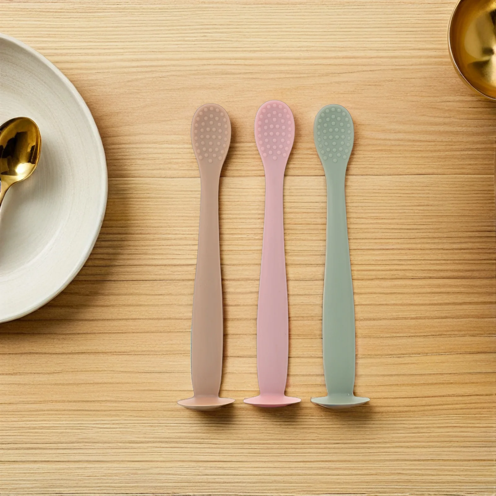 

3Pcs Silicone Baby Spoon Set Soft Toddler Feeding Utensils First Stage Feeding Weaning Teething Relief Spoons
