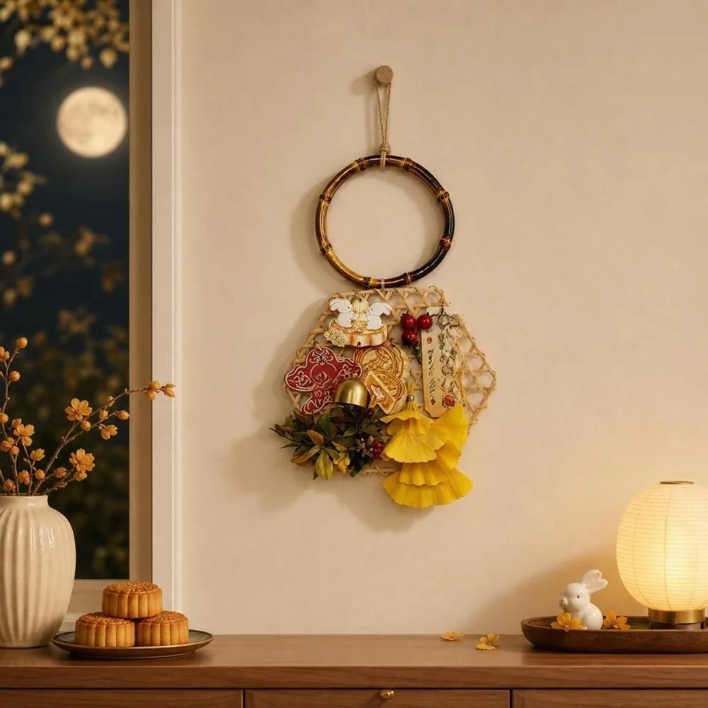 Hanging Mid-Autumn Festival Ornaments Pendant Rabbit Wall Decoration Hollow Out Flower Moon Festival Decorations Home