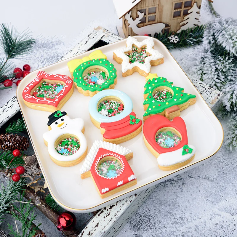 Christmas Tree Snowman Star Shaking Cookie Cutter Plastic Biscuit Mould Fondant Cake Decorating Tools Fondant Sugarcraft Molds