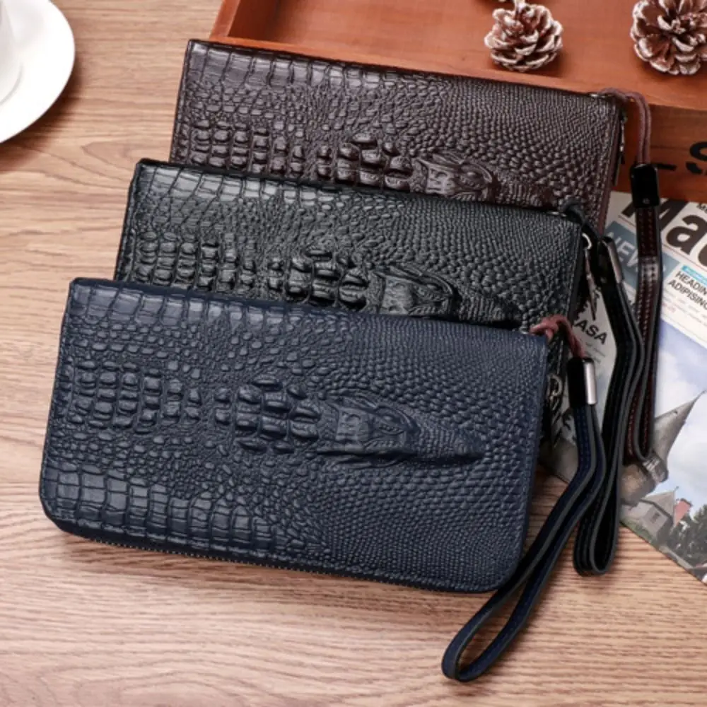 Neue Lange Geldbörse mit Handschlaufe Luxuriöses Alligator-Muster Münzbeutel Multifunktionaler Kartenhalter Herren Geldbeutel Hüfttasche